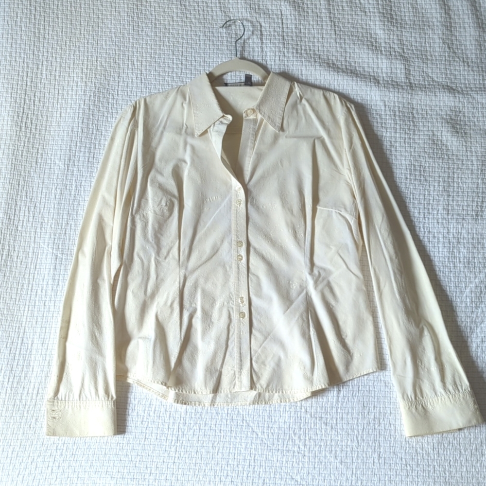 Womens Buttoned Blouse with Subtle Floral Pattern & French Cuffs sz Large